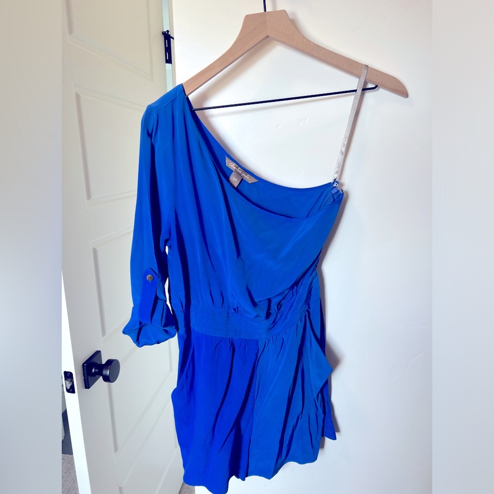 Charlie Jade Cobalt One Shoulder Romper with Pockets